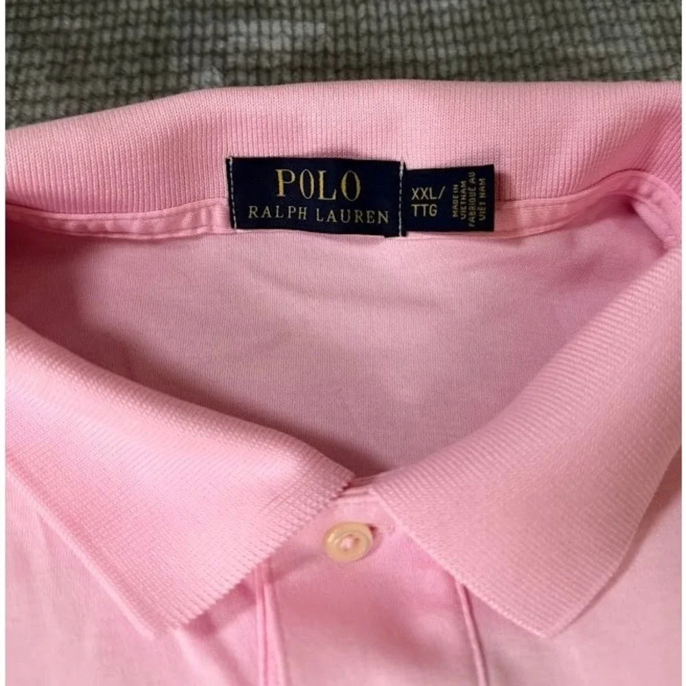 Polo Ralph Lauren Mens XXL Pink Short Sleeve Cotton Pique Polo Shirt Navy Pony